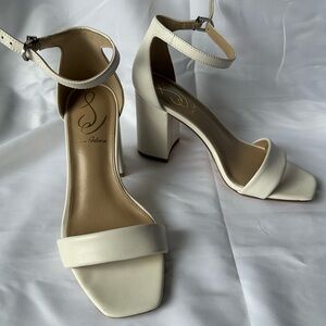 Sam Edelman Daniella Block Heel Sandals White Ankle Strap Square Toe Size 5